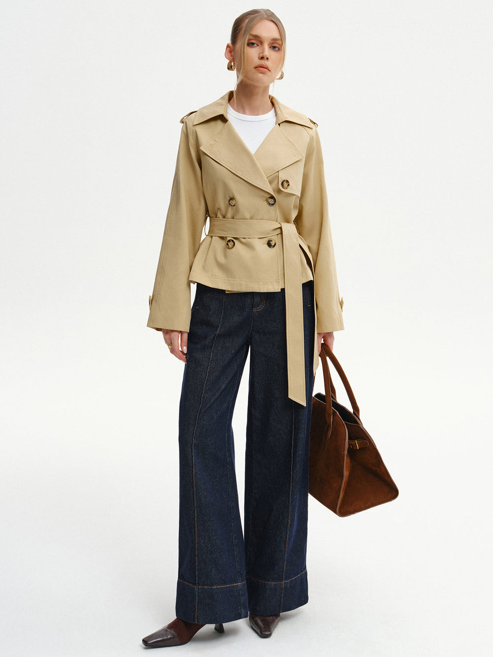 Double-Breasted Belted Trench Coat  Liora Lane Boutique Trench Coats