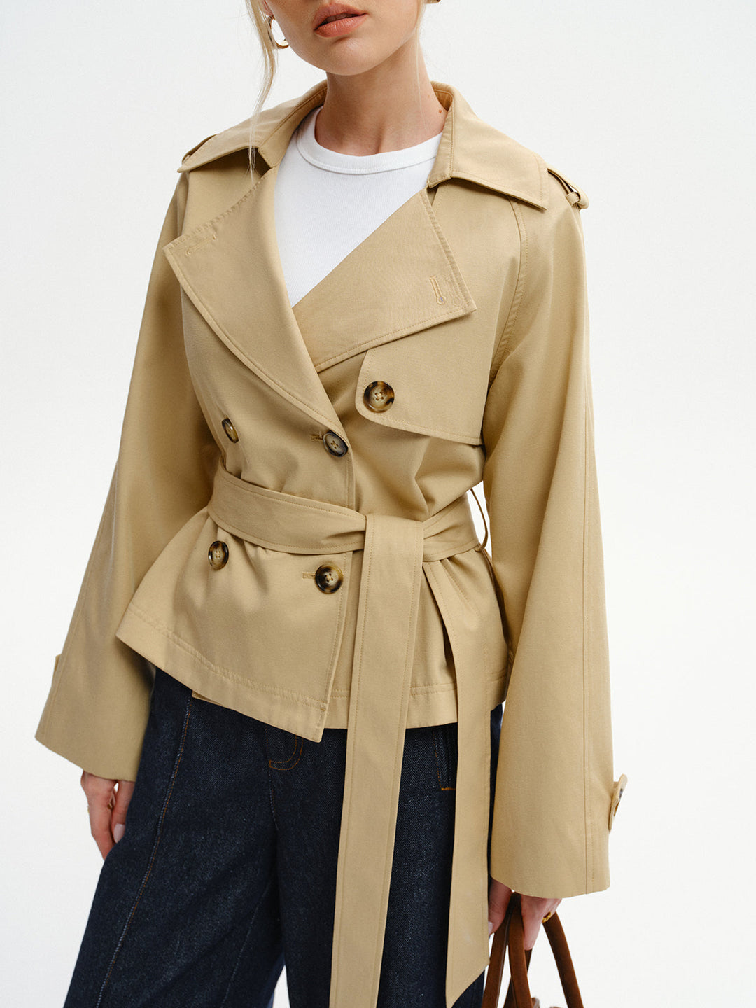 Double-Breasted Belted Trench Coat  Liora Lane Boutique Trench Coats Khaki / XL 75.00