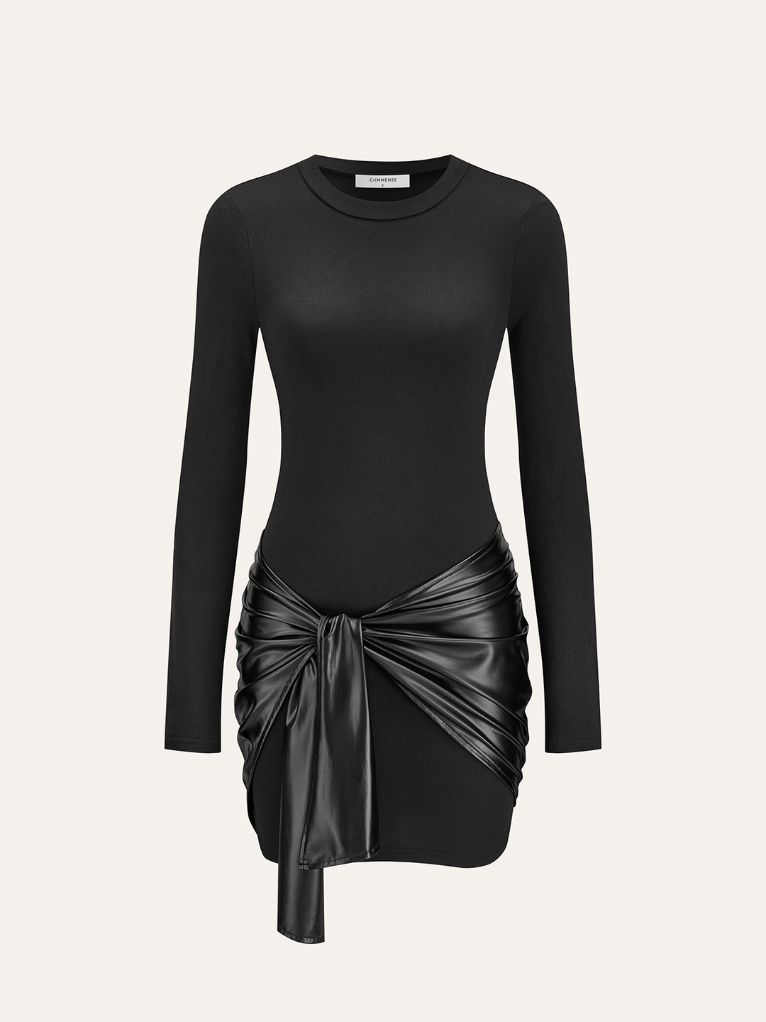 Faux Leather Paneled Knit Long Sleeve Mini Dress  Liora Lane Boutique Dresses Black / XL 32.00