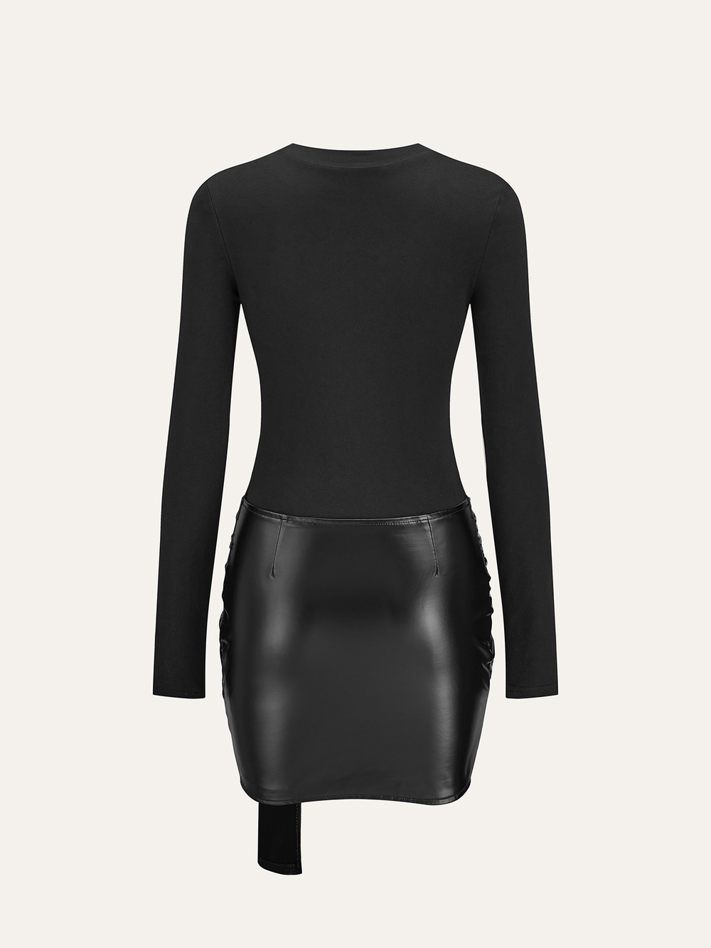 Faux Leather Paneled Knit Long Sleeve Mini Dress  Liora Lane Boutique Dresses