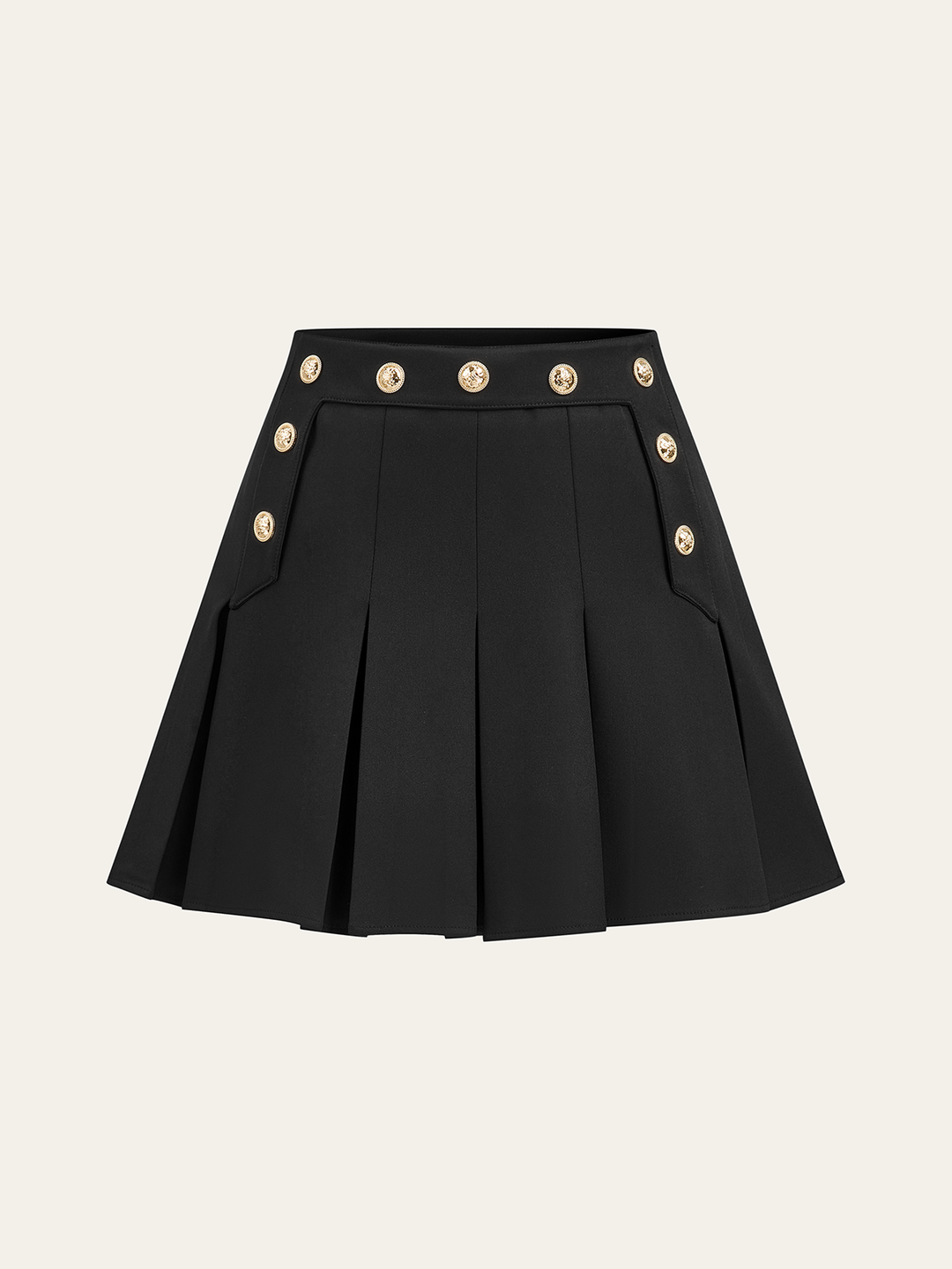 Pleated Mini Skirt with Decor Button  Liora Lane Boutique Skirts Black / XL 69.99