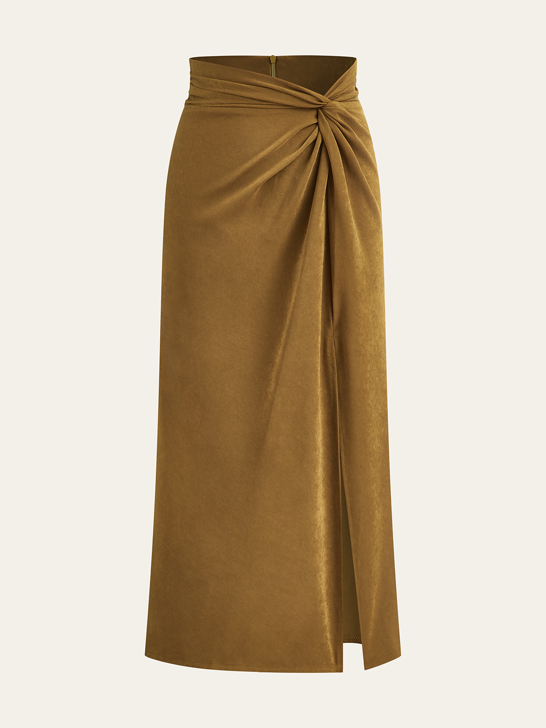 Twist Front Slit Midi Skirt  Liora Lane Boutique Skirts Khaki / XL 39.00