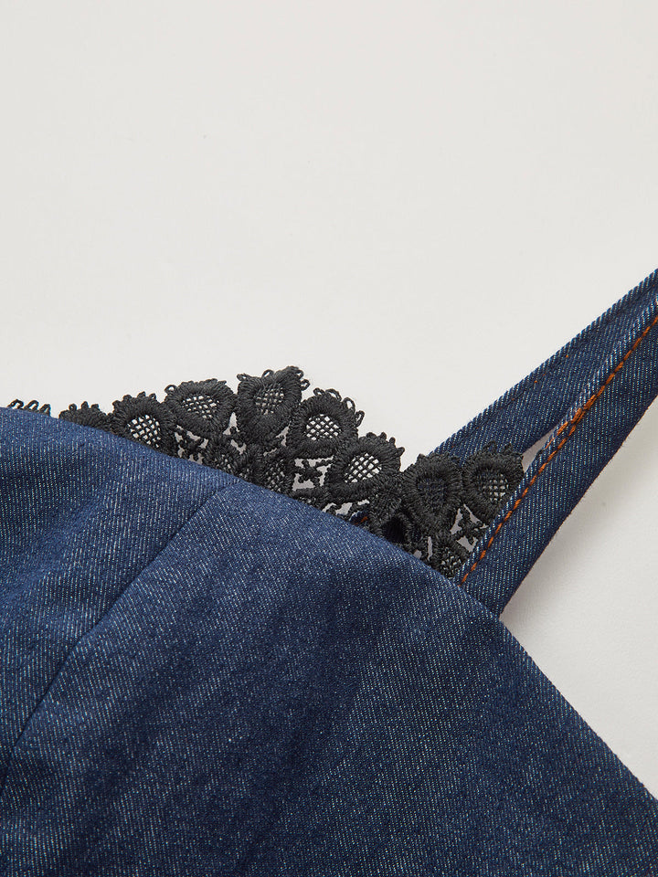Lace Trim Denim Cami Maxi Dress  Liora Lane Boutique Dresses