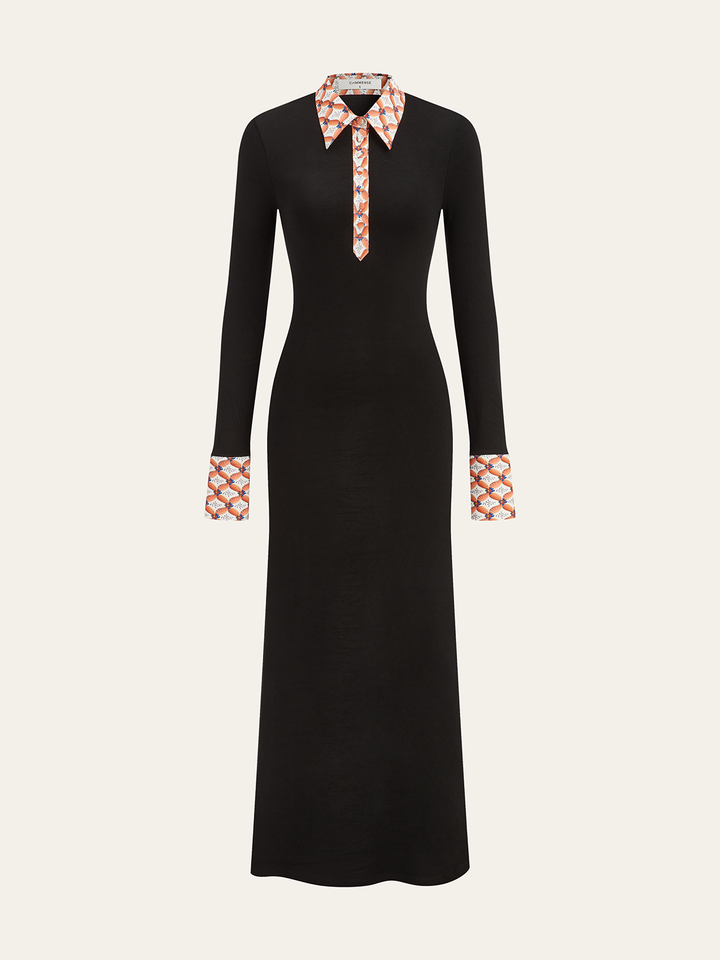 Print Trim Shirt Collar Maxi Dress  Liora Lane Boutique Sweater Dresses