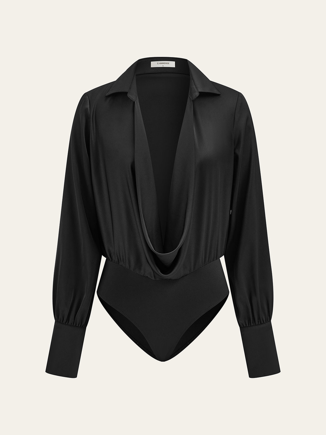 Satin Cowl Neck Long Sleeve Bodysuit  Liora Lane Boutique Bodysuits Black / XL 38.00