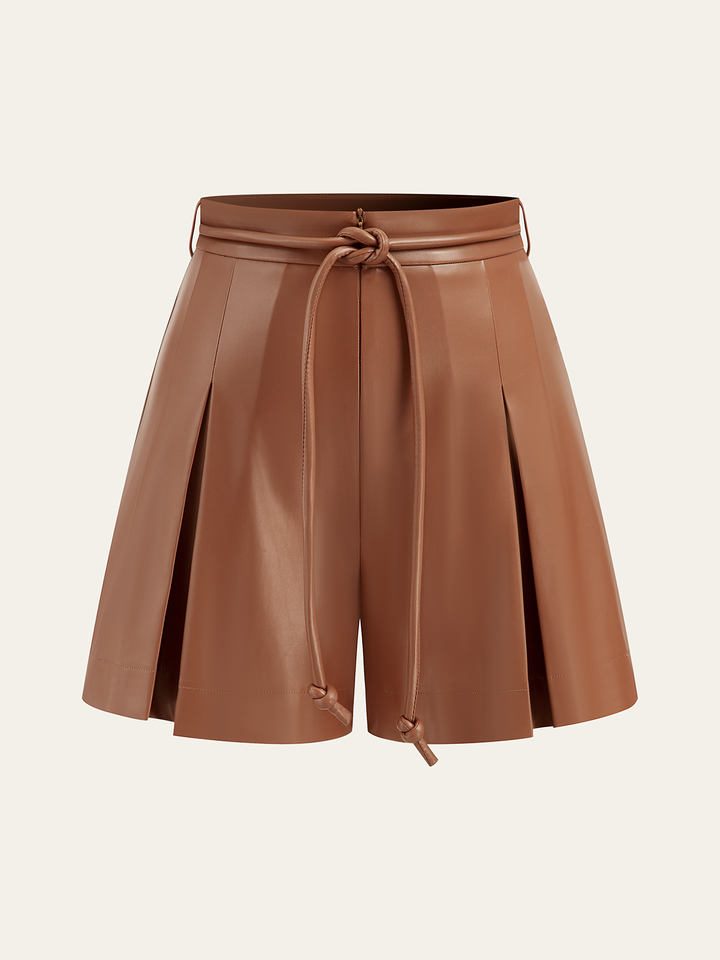 Pleated Fuax Leather Shorts  Liora Lane Boutique Shorts