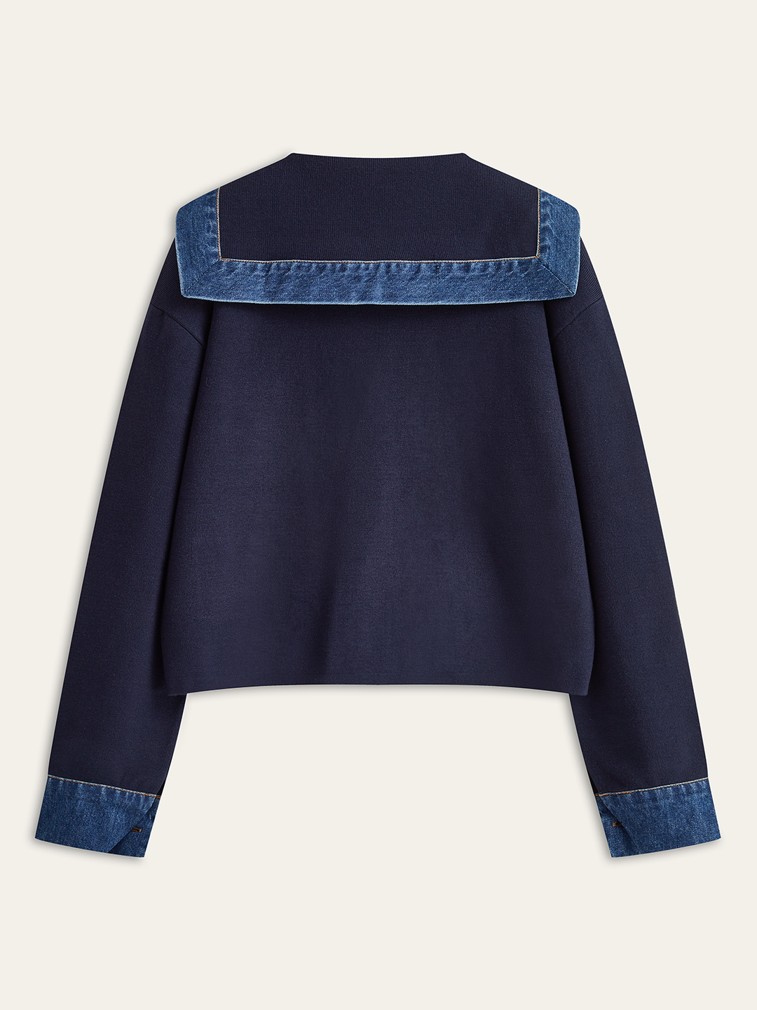 Sailor Collar Denim Trim Knit Outerwear  Liora Lane Boutique Knit Outerwear