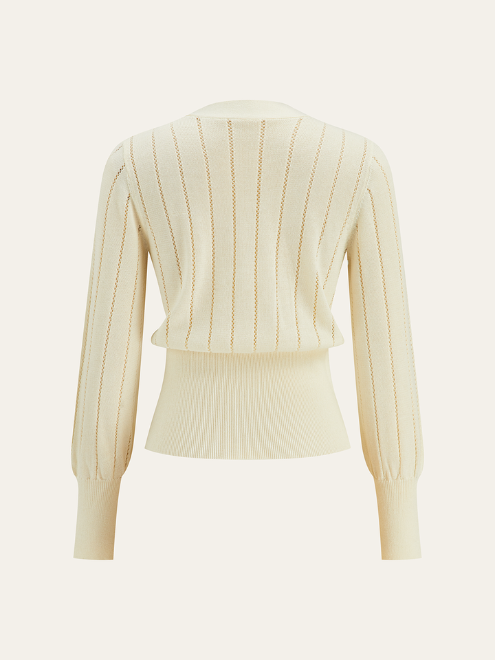 Eyelet-Striped Waist-Cinched Knit Cardigan  Liora Lane Boutique Cardigans