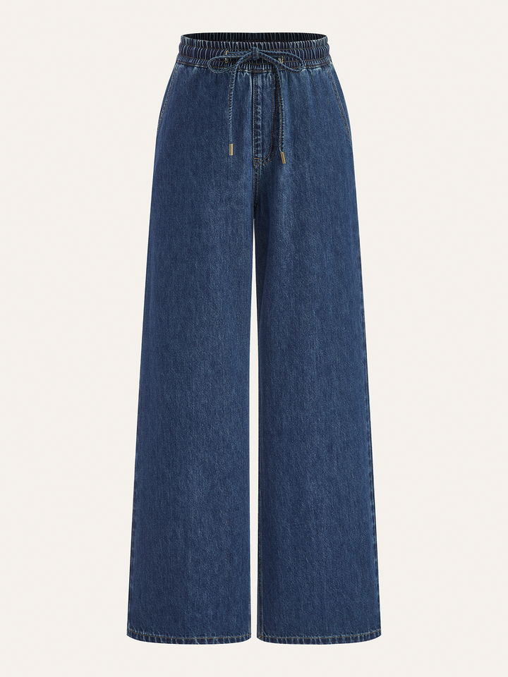 Denim Drawstring Waist Wide-Leg Pants  Liora Lane Boutique Jeans Blue / XL 56.00