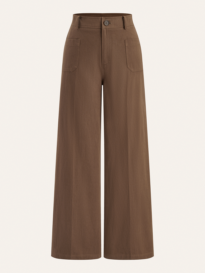 Cotton Mid-Waist Wide-Leg Pants  Liora Lane Boutique Pants Brown / XL 49.00