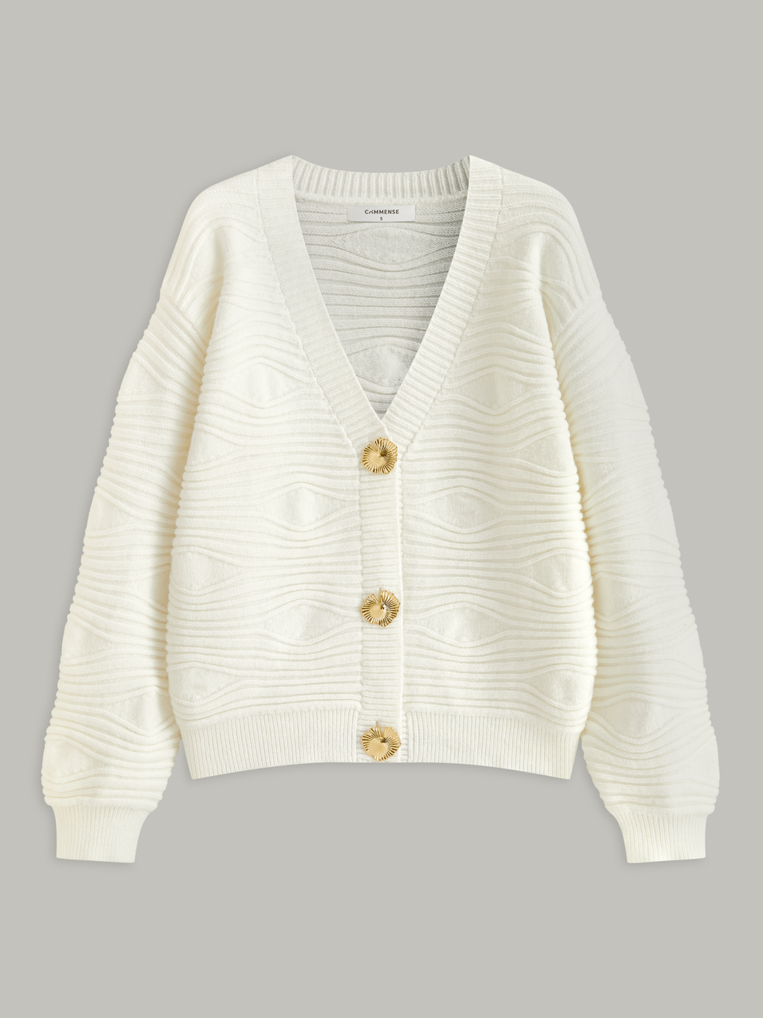 Metal Button Textured Knit Cardigan  Liora Lane Boutique Cardigans Off-White / XL 84.99