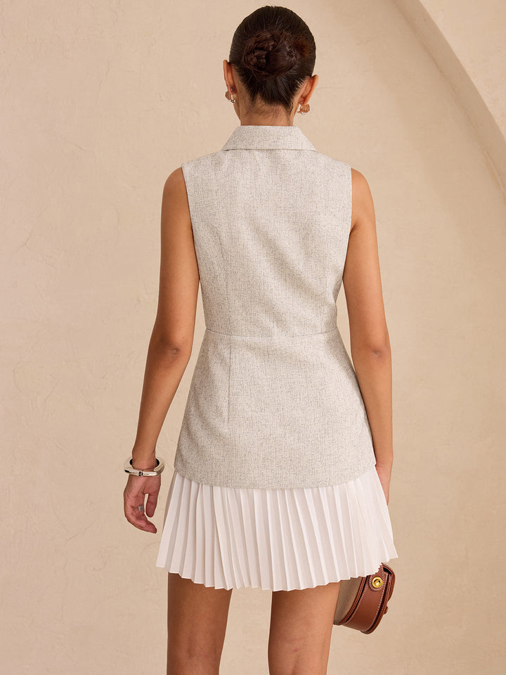 Sleeveless Collared Top Panel Pleated Skirt Mini Dress  Liora Lane Boutique Dresses