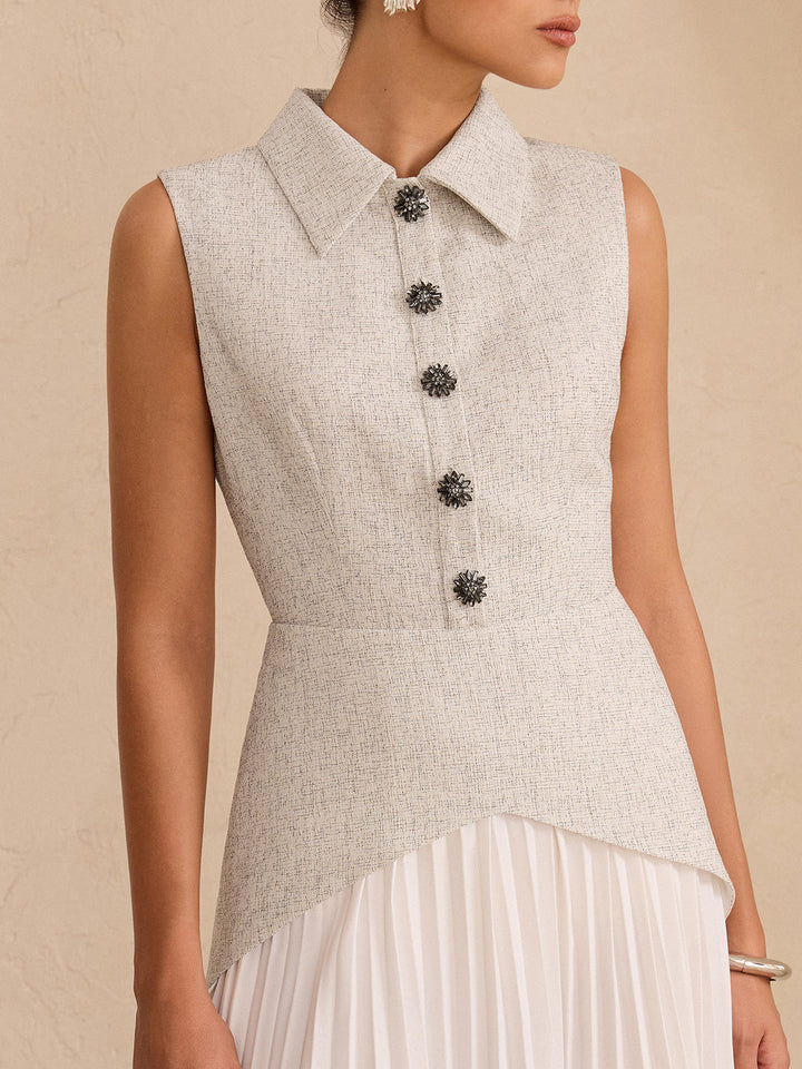 Sleeveless Collared Top Panel Pleated Skirt Mini Dress  Liora Lane Boutique Dresses