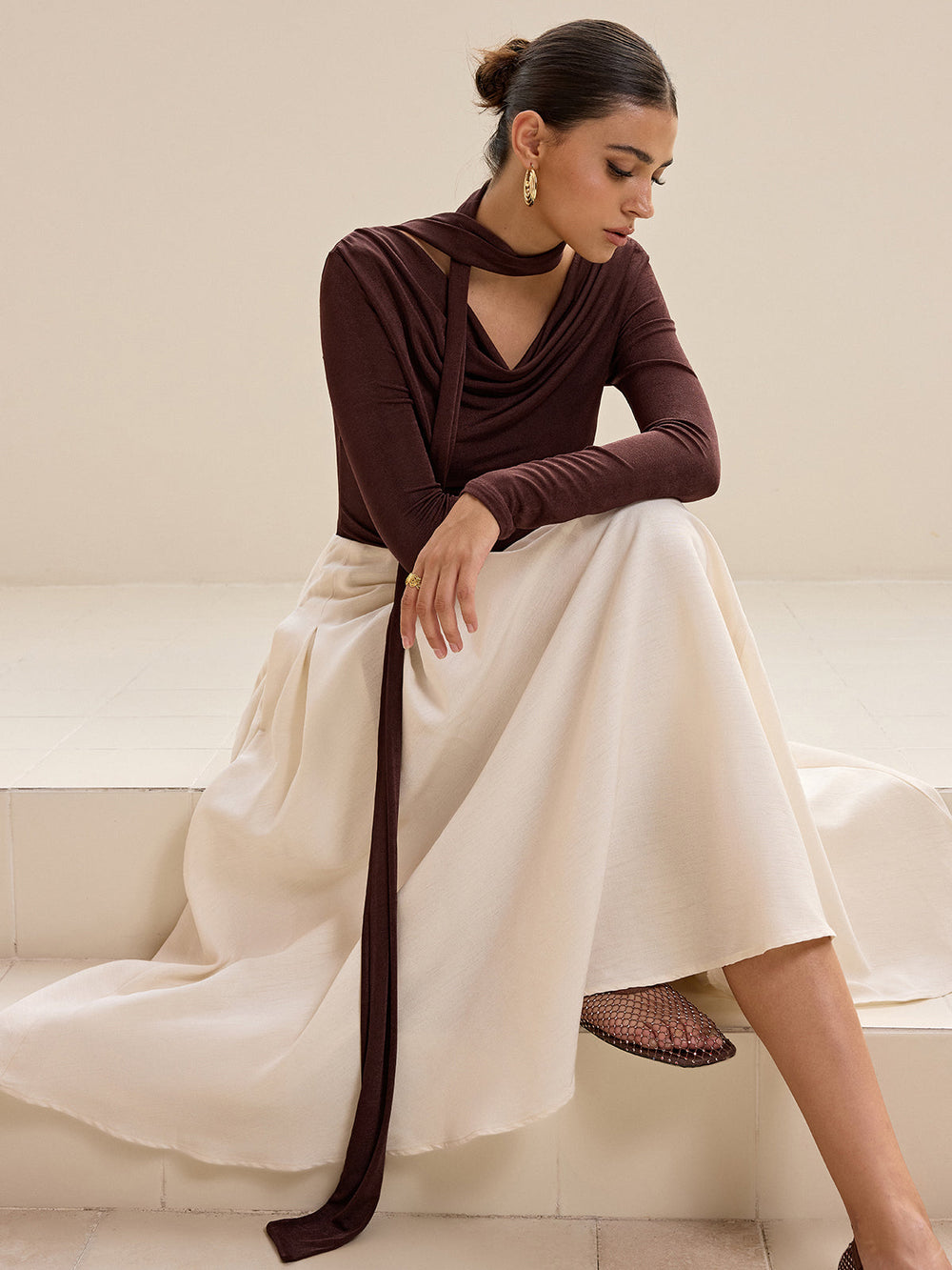 Asymmetric Neck Tie Detail Long-Sleeve T-Shirt  Liora Lane Boutique T-Shirts
