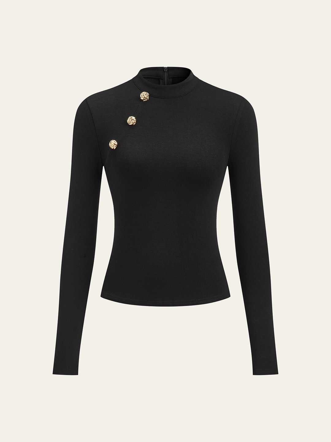 Metal Detail Mock Neck Long Sleeve T-Shirt  Liora Lane Boutique T-Shirts Black / XL 35.00
