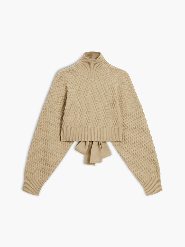 Tie Back Mock Neck Sweater  Liora Lane Boutique Sweaters Khaki / XL 38.00