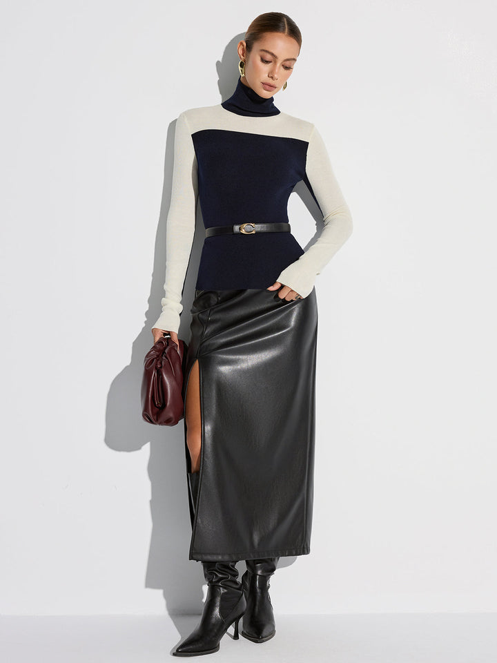 Turtleneck Two-Tone Wool Blend Knit Top  Liora Lane Boutique Knit Tops