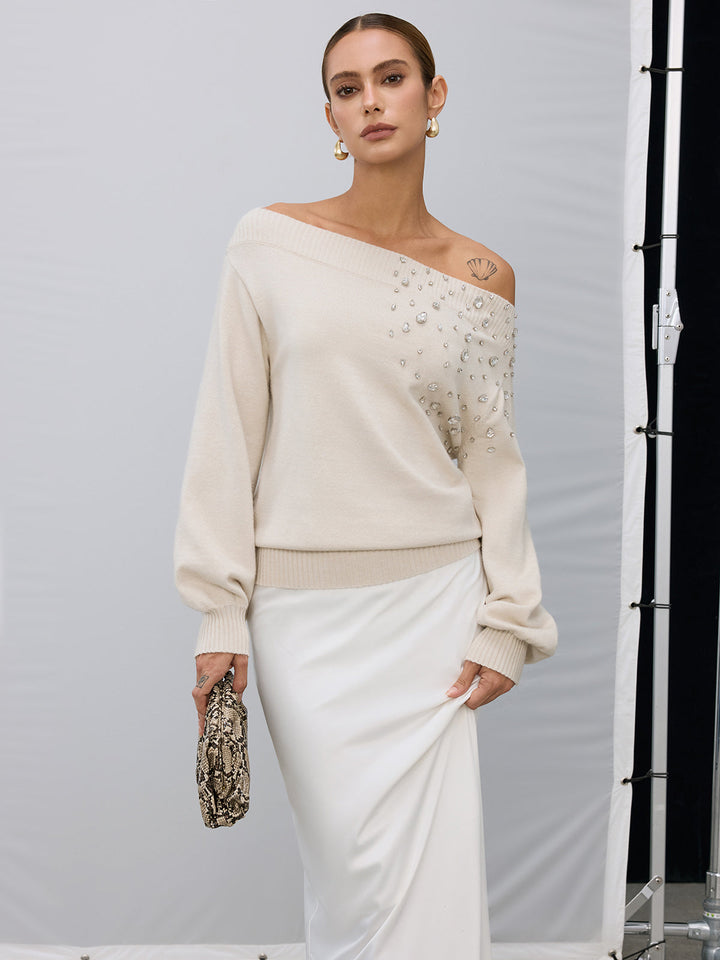 Rhinestone-Embellished Off-Shoulder Sweater  Liora Lane Boutique Sweaters
