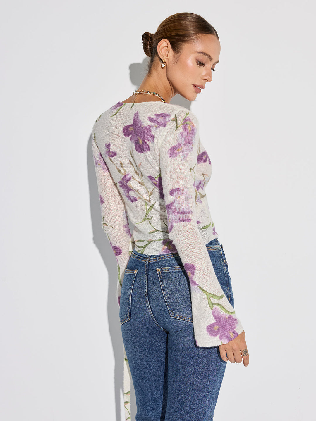 Floral Print Wrap Tie Knit Top  Liora Lane Boutique Cardigans