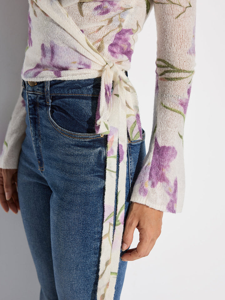 Floral Print Wrap Tie Knit Top  Liora Lane Boutique Cardigans