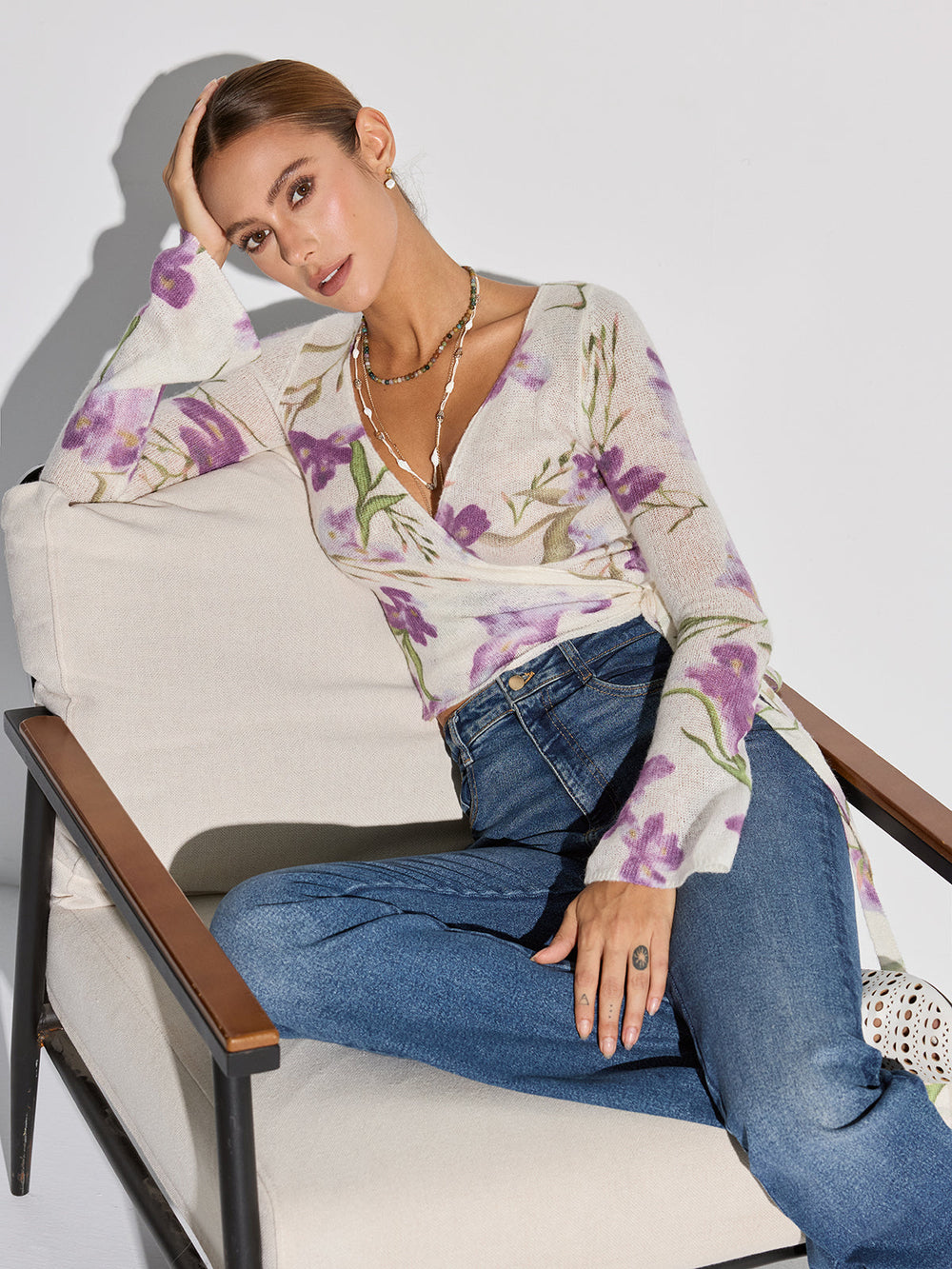 Floral Print Wrap Tie Knit Top  Liora Lane Boutique Cardigans