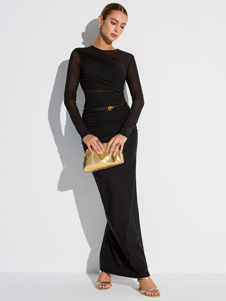 Metal Brooch Semi-Sheer Mesh Long Sleeve T-Shirt  Liora Lane Boutique T-Shirts