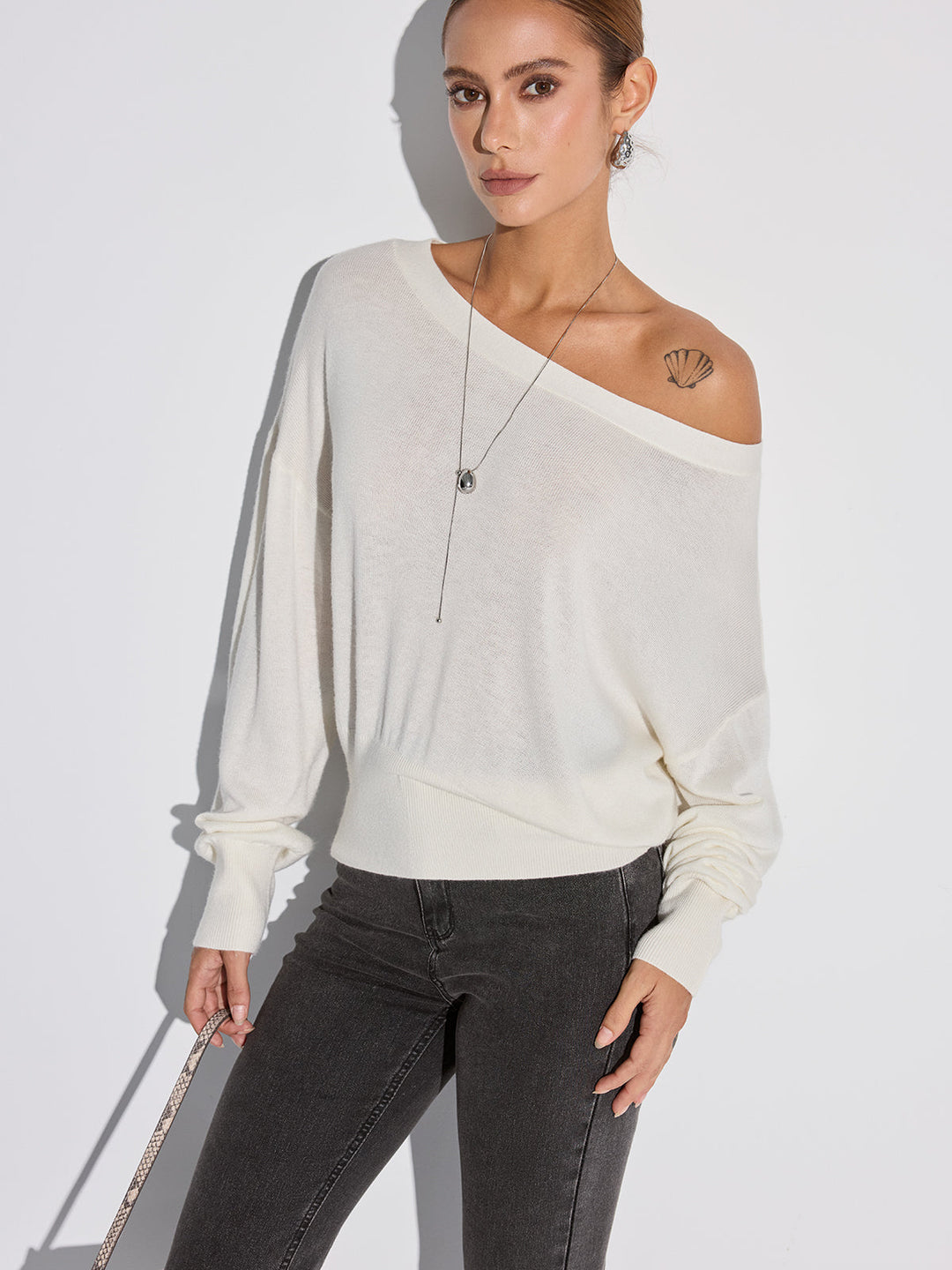 Off-Shoulder Oversized Knit Top  Liora Lane Boutique Knit Tops