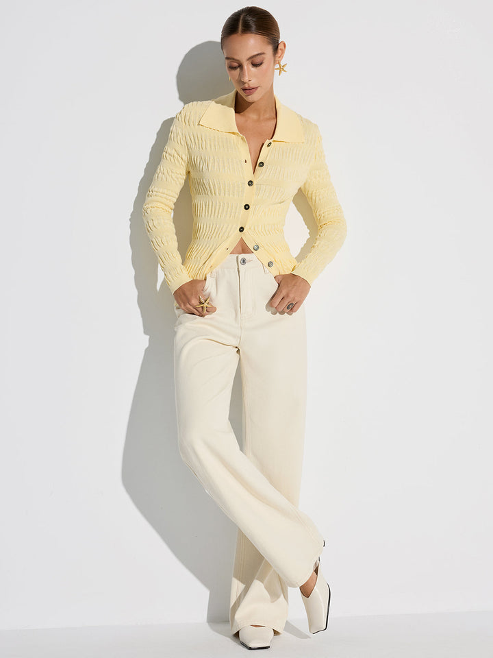 Shirt Collar Textured Knit Button Cardigan  Liora Lane Boutique Cardigans