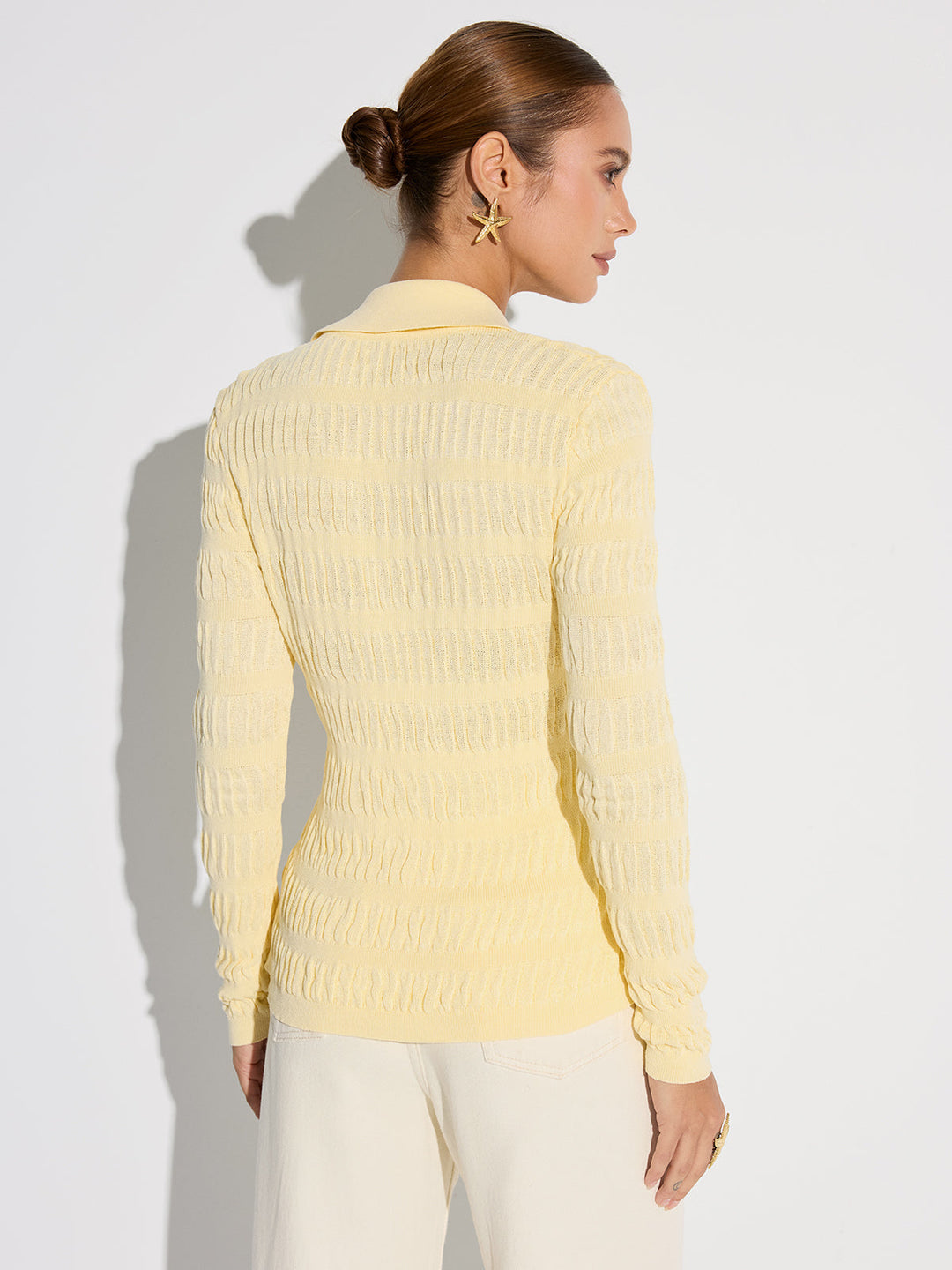 Shirt Collar Textured Knit Button Cardigan  Liora Lane Boutique Cardigans