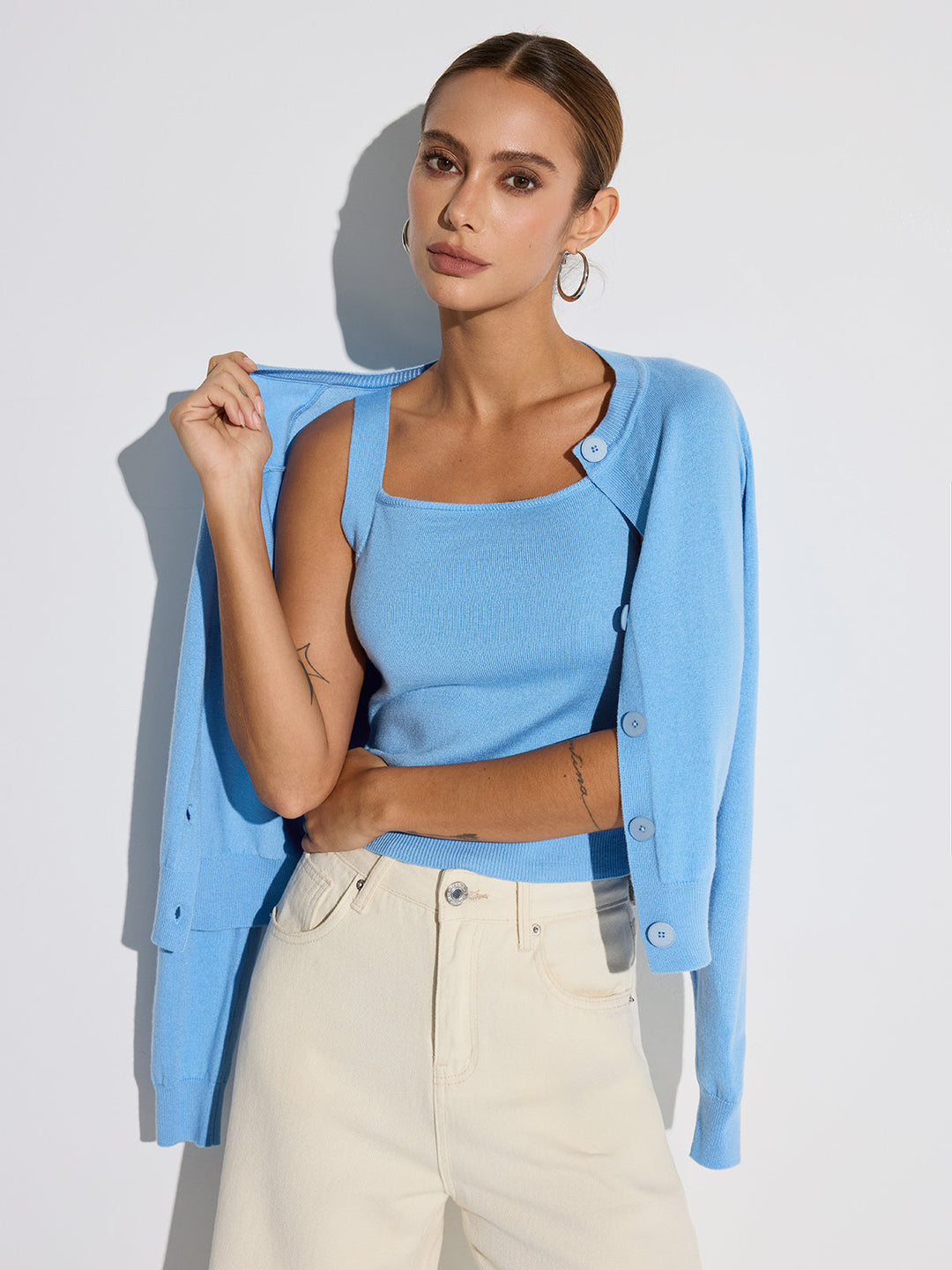 Wool Blend Tank & Cardigan Two-Piece Set  Liora Lane Boutique Sweater Co-ords LightBlue / XL 59.00