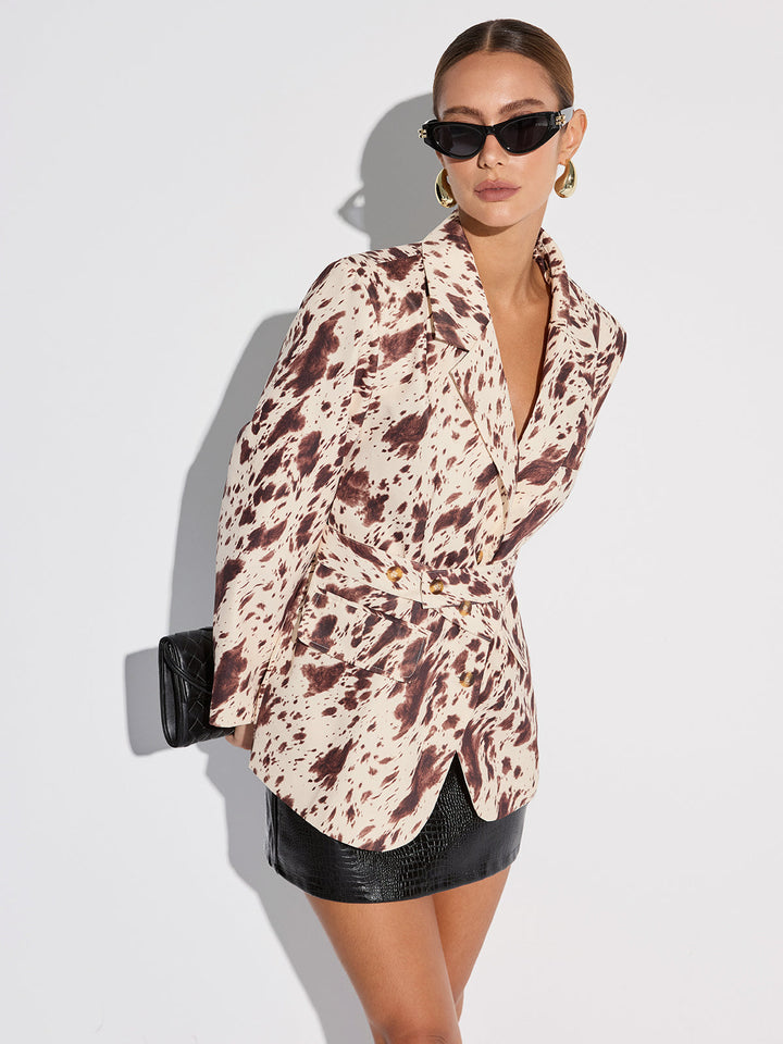 Cow-print Belted Blazer  Liora Lane Boutique Blazers