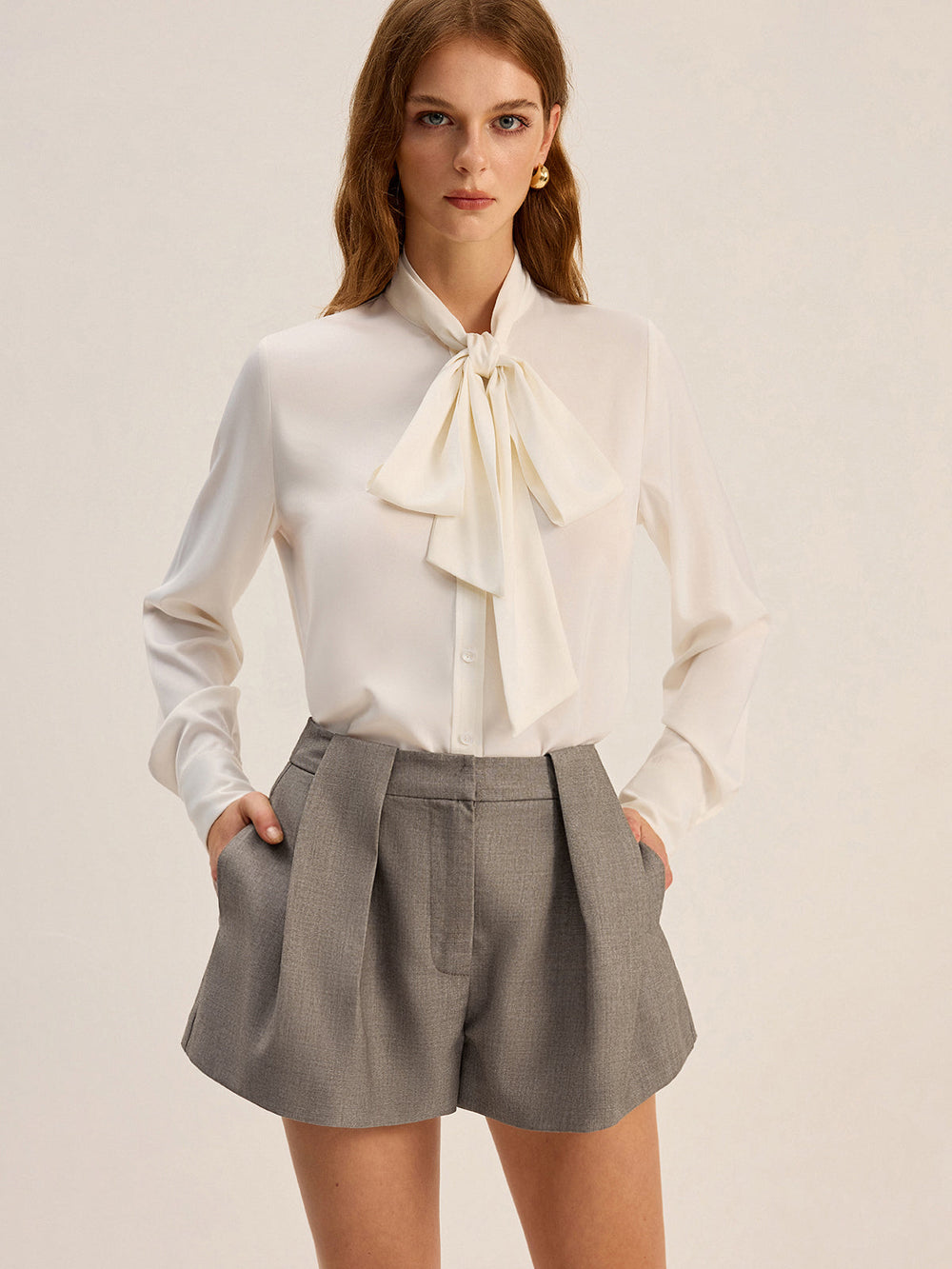 Cotton Blend Pleated Shorts  Liora Lane Boutique Shorts