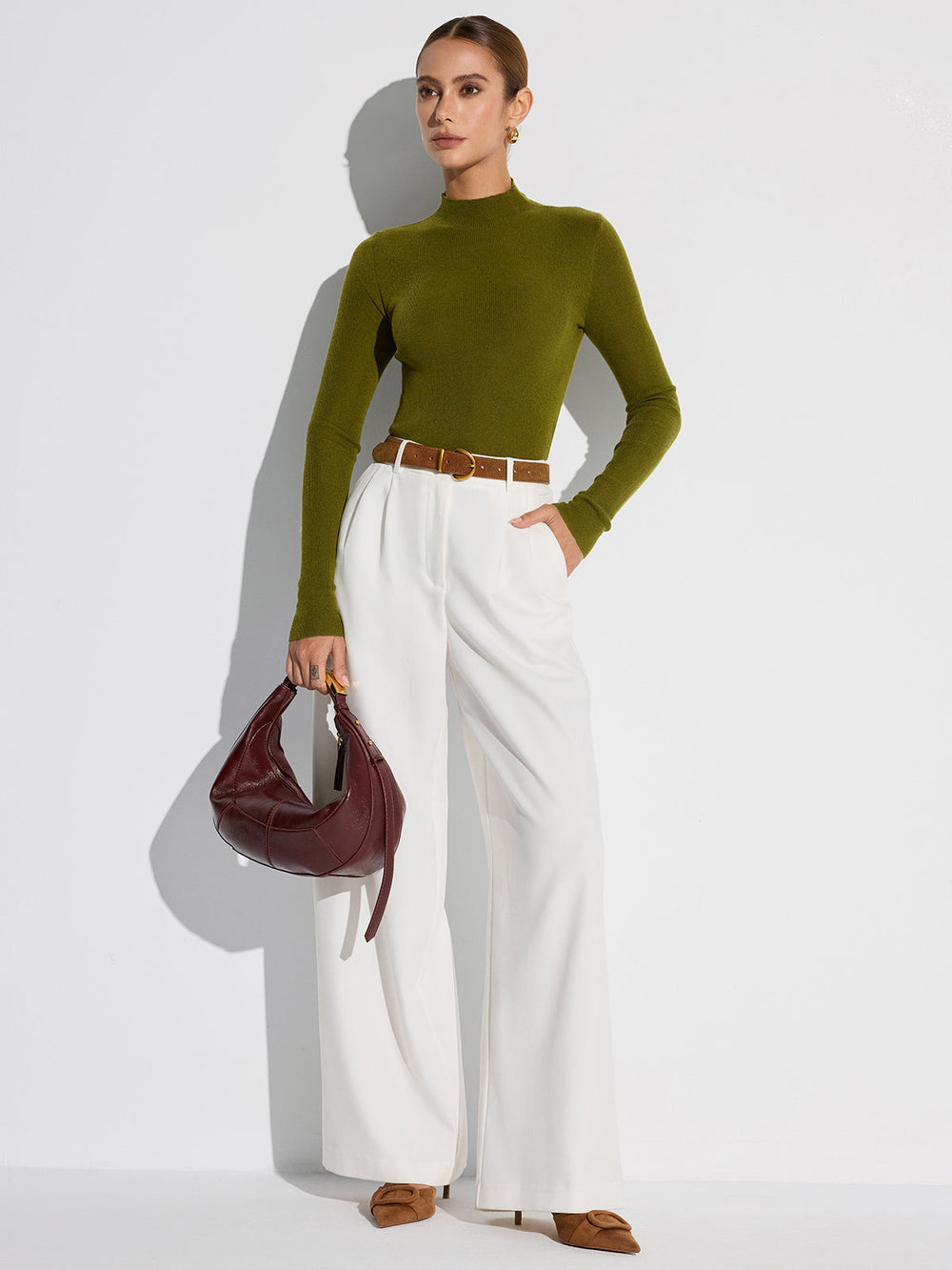 Mock Neck Wool-Blend Knit Top  Liora Lane Boutique Knit Tops