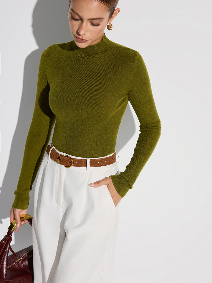 Mock Neck Wool-Blend Knit Top  Liora Lane Boutique Knit Tops