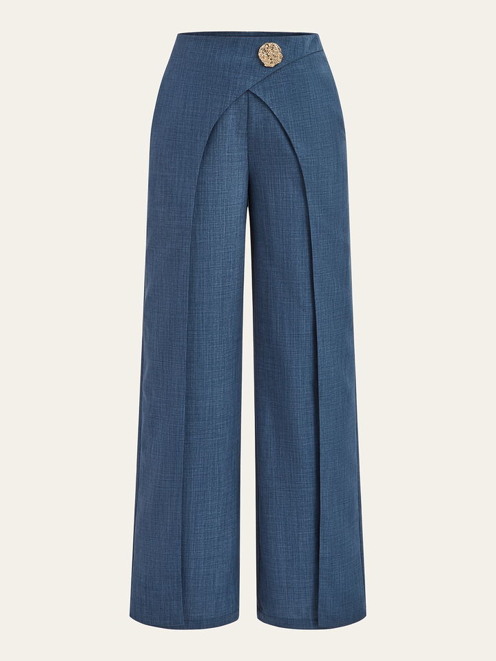Metal Detail Straight-Leg Pants  Liora Lane Boutique Pants Blue / XL 52.00