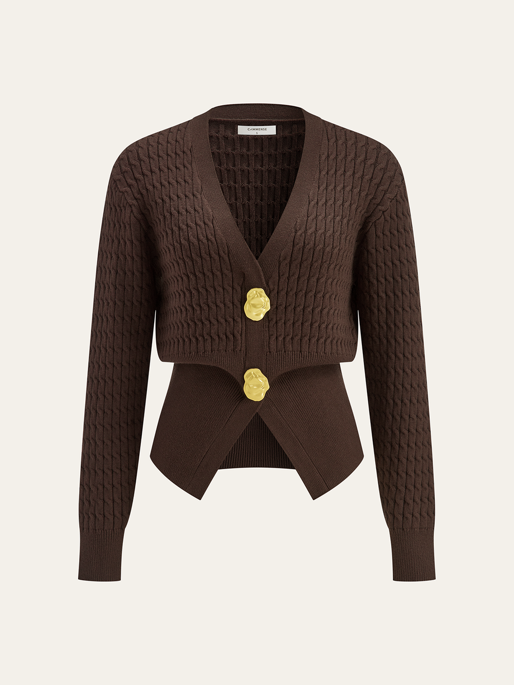 Metal Button V-Neck Cable Knit Outerwear  Liora Lane Boutique Knit Outerwear