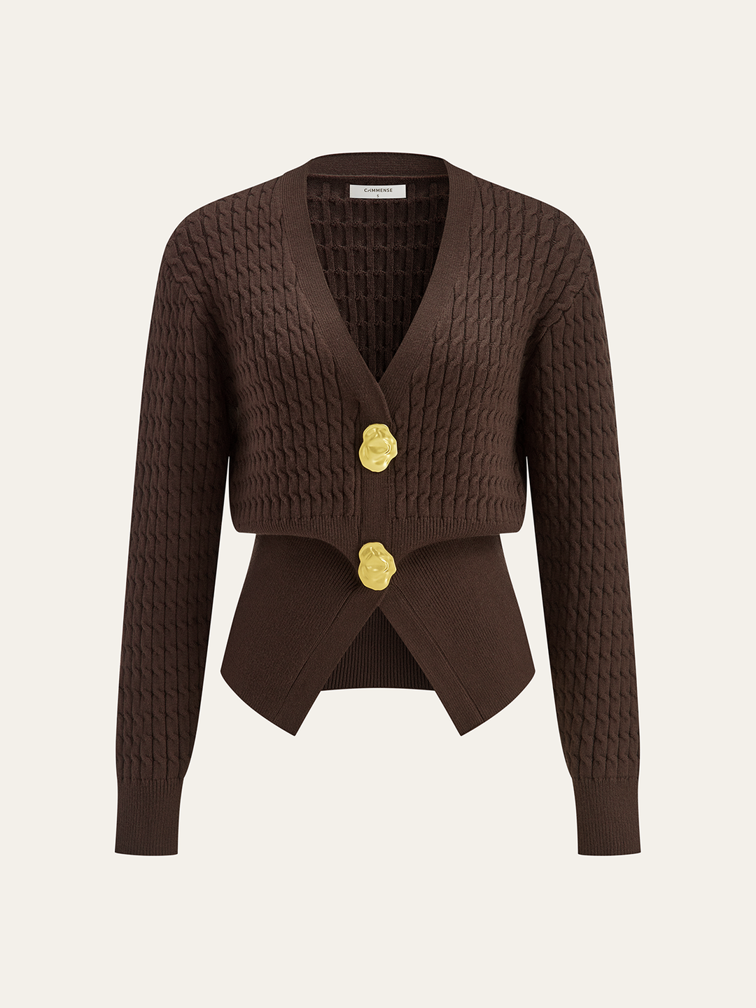 Metal Button V-Neck Cable Knit Outerwear  Liora Lane Boutique Knit Outerwear