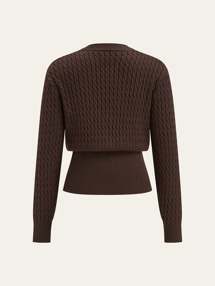 Metal Button V-Neck Cable Knit Outerwear  Liora Lane Boutique Knit Outerwear