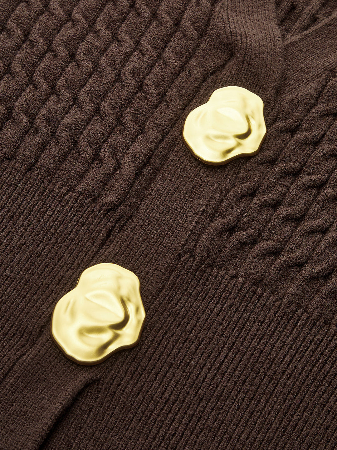 Metal Button V-Neck Cable Knit Outerwear  Liora Lane Boutique Knit Outerwear