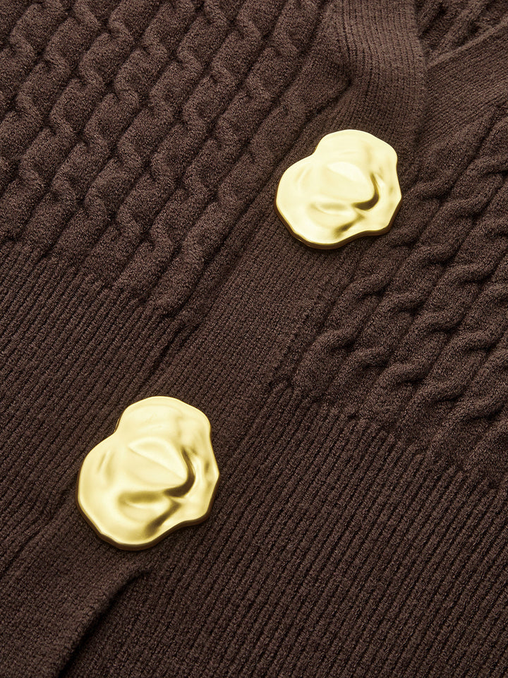 Metal Button V-Neck Cable Knit Outerwear  Liora Lane Boutique Knit Outerwear