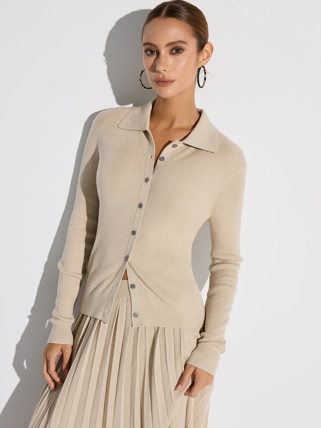 Ribbed Wool Blend Polo Collar Cardigan  Liora Lane Boutique Cardigans