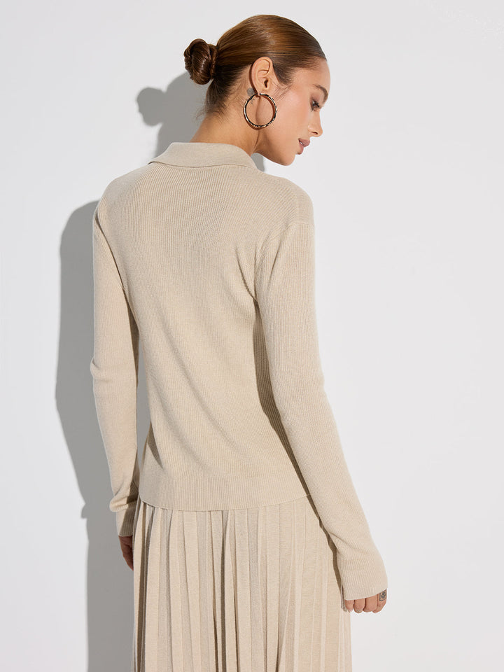 Ribbed Wool Blend Polo Collar Cardigan  Liora Lane Boutique Cardigans