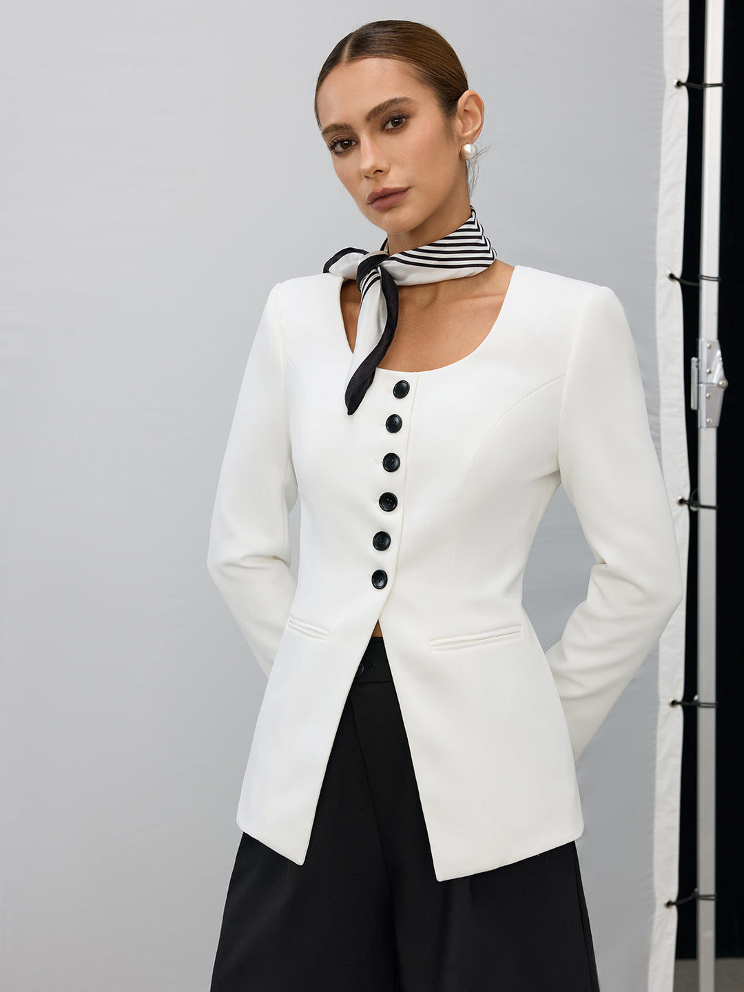 Square Neck Button Blazer  Liora Lane Boutique Blazers