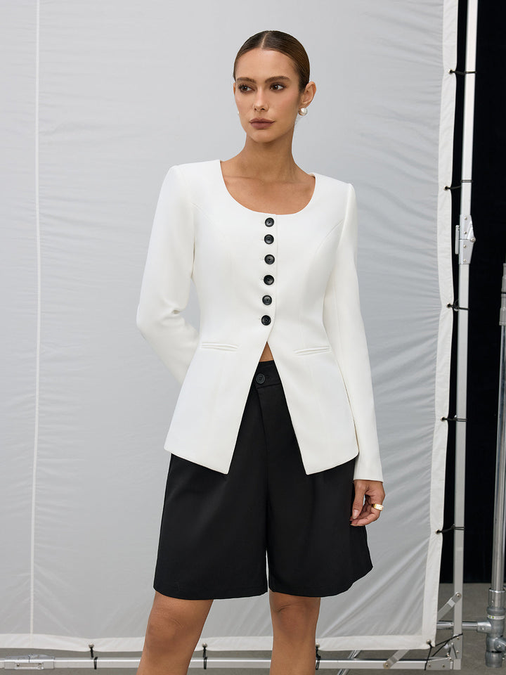 Square Neck Button Blazer  Liora Lane Boutique Blazers White / XL 155.00