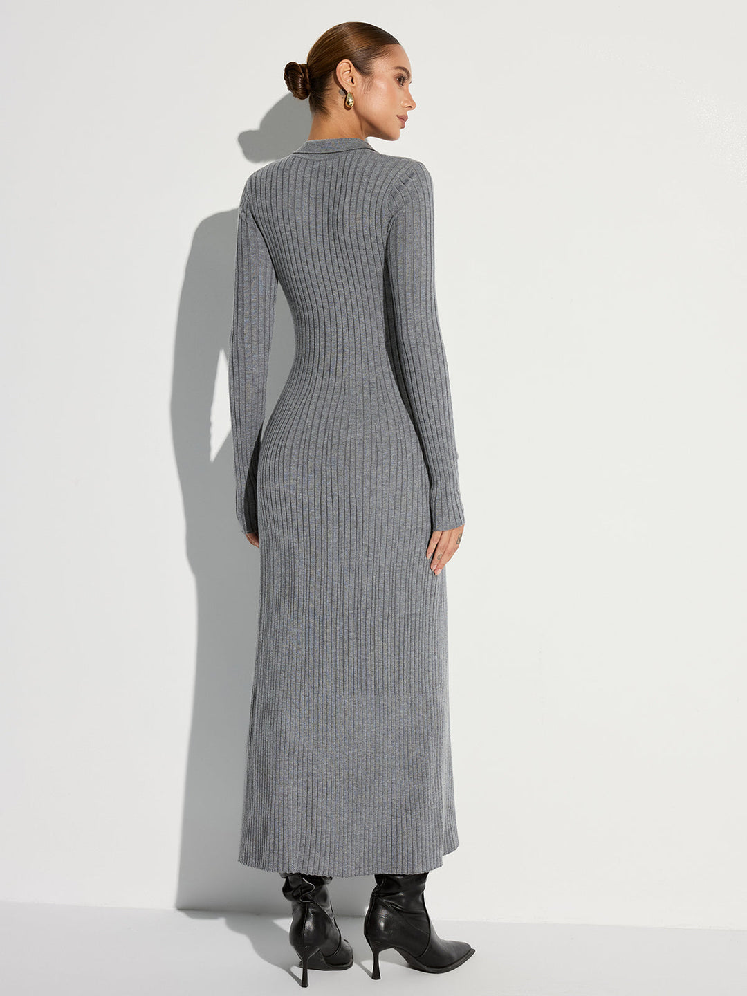 Ribbed Knit Polo Maxi Dress with Belt  Liora Lane Boutique Sweater Dresses