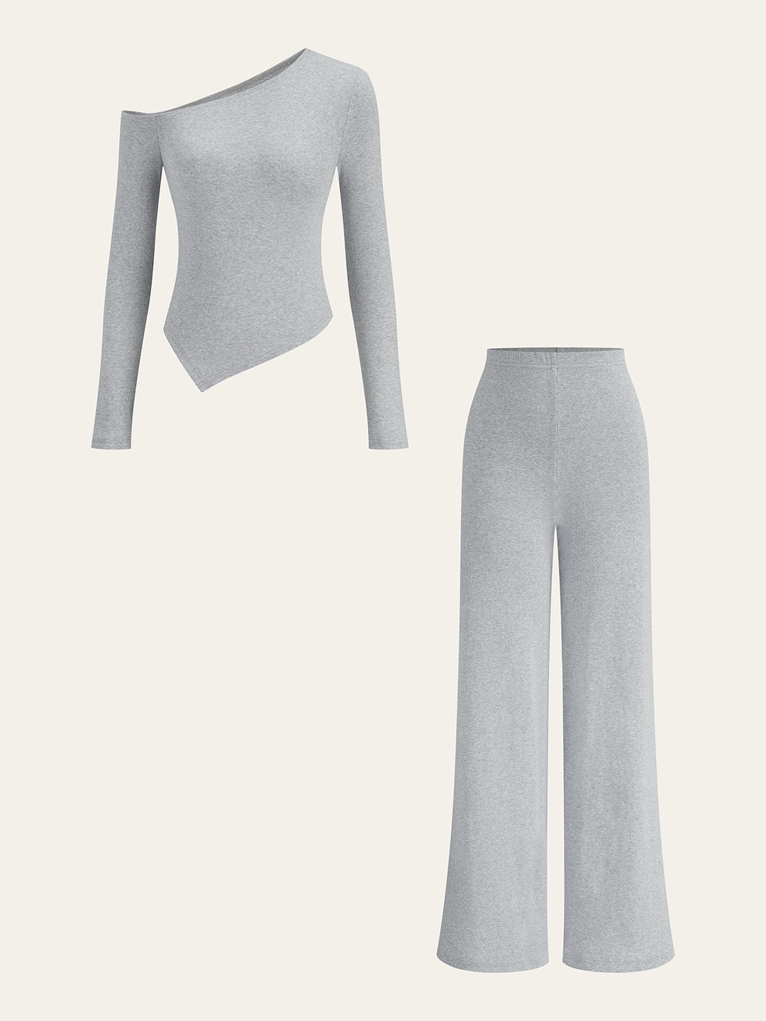 One-Shoulder Long Sleeve Top and Pants Set  Liora Lane Boutique Pant Sets Light Grey / XL 137.99