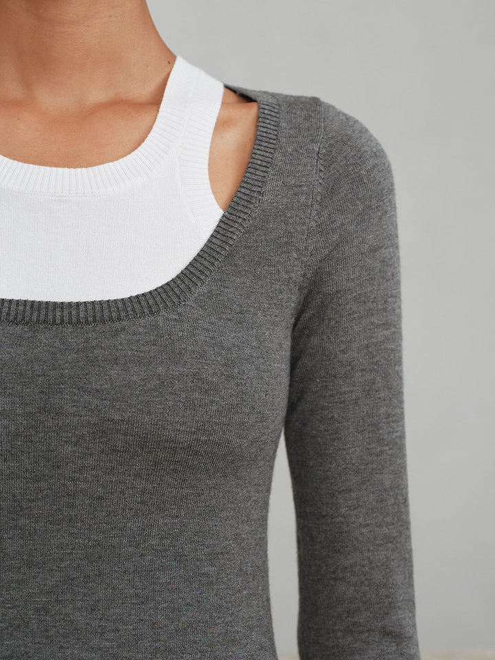 2 in 1 Wool-Blend Layered Cut-Out Knit Top  Liora Lane Boutique Knit Tops