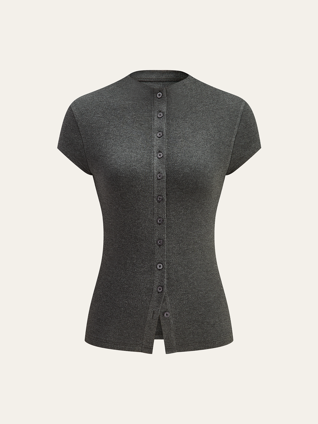Mock Neck Cap-Sleeve Button T-Shirt  Liora Lane Boutique T-Shirts