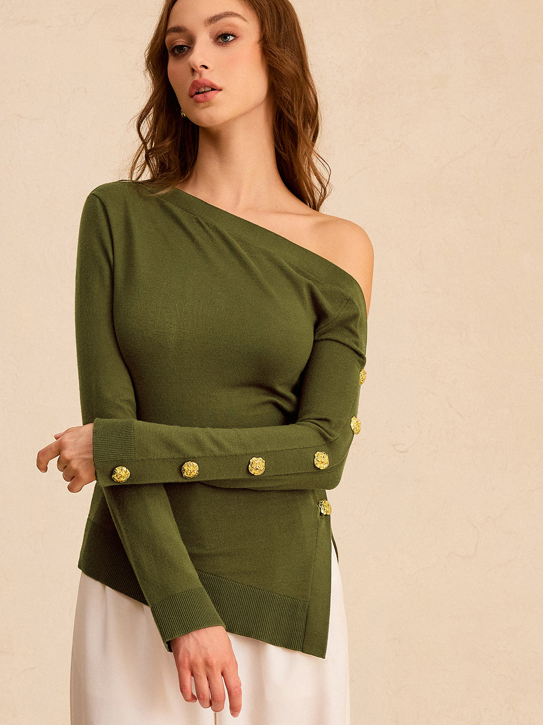 One-Shoulder Metal Detail Asymmetric Knit Top  Liora Lane Boutique Knit Tops