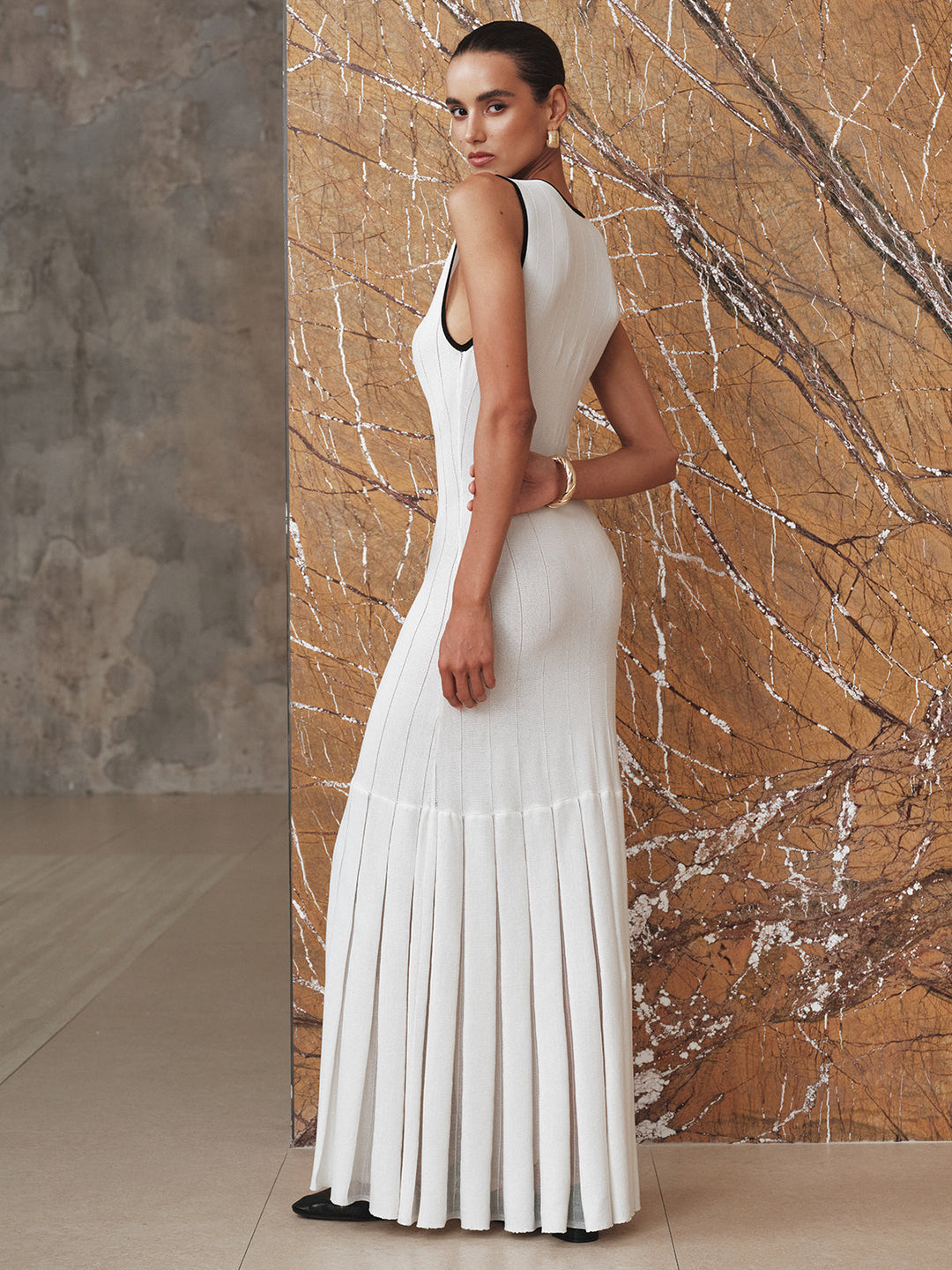 Contrast Trim Sheer Panel Knit Maxi Dress  Liora Lane Boutique Sweater Dresses